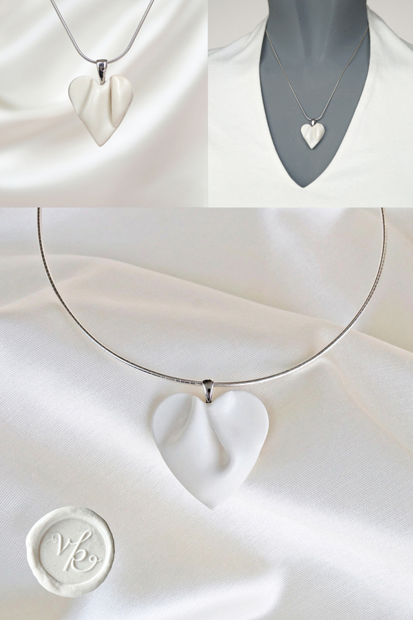Small Medium draped hearts porcelain jewellery VanillaKiln