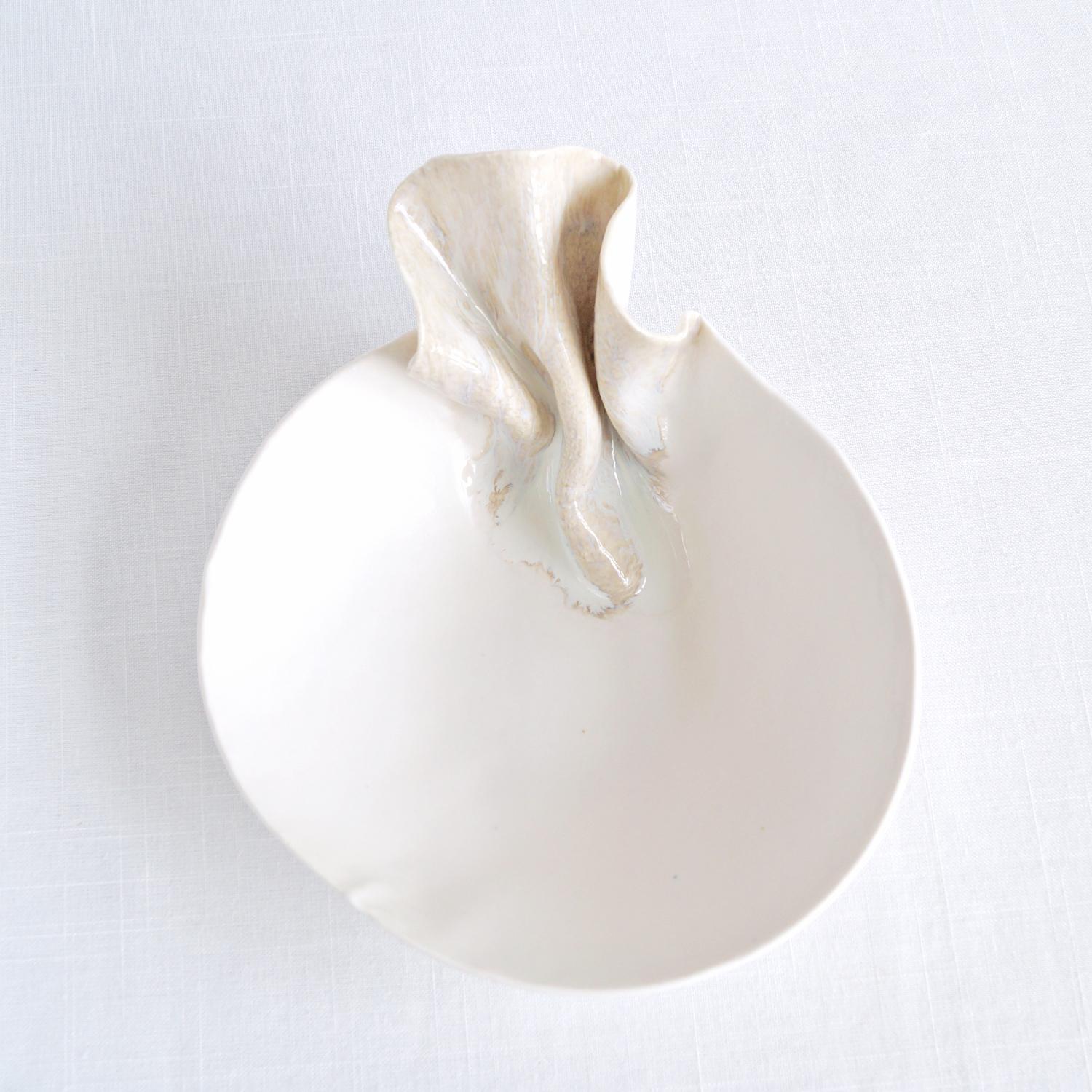 Linen freeform bowl, porcelain bowl, linen texture, 8th anniversary, 12th anniversary, 18th anniversary, natural white, artis
