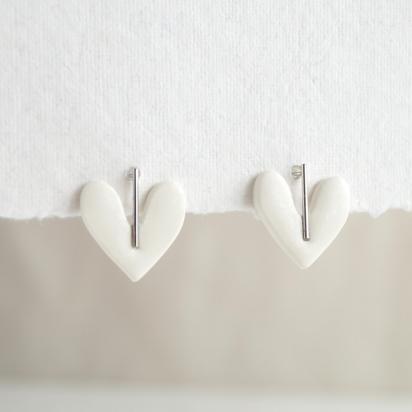 Modern heart earrings, white hearts, porcelain hearts, contemporary heart earrings, bride earrings, 18th wedding anniversary,