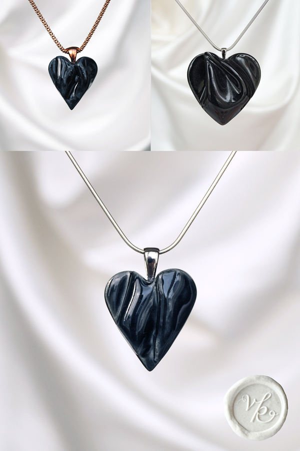 Black draped hearts porcelain jewellery VanillaKiln