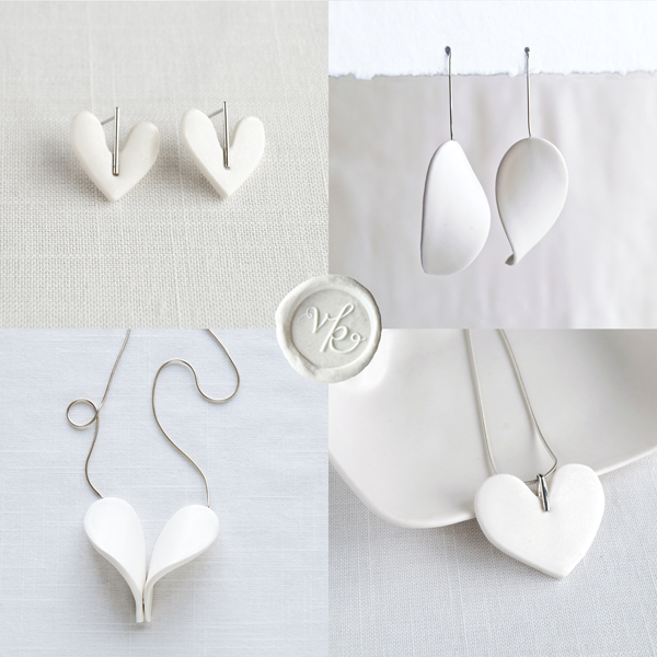 Modern heart and petal porcelain jewellery VanillaKiln