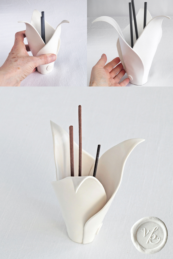 Porcelain petal lily incense stick holder VanillaKiln