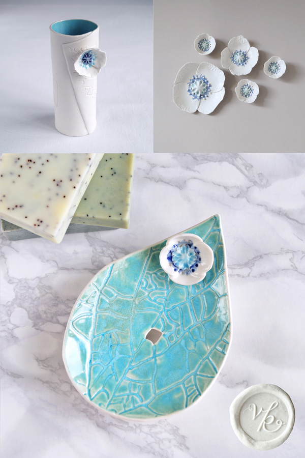 Porcelain poppy and leaf ceramics VanillaKiln