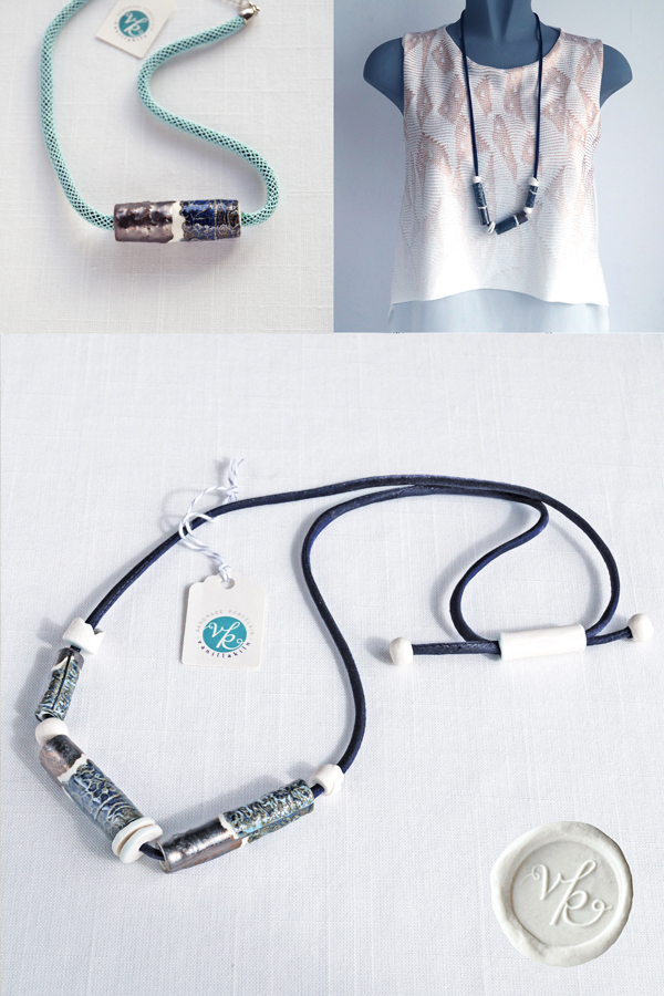 Focal porcelain beads textile cords jewellery VanillaKiln