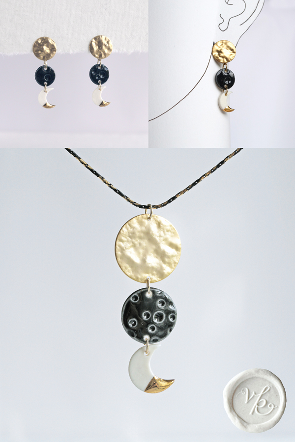 Three moons porcelain jewellery VanillaKiln