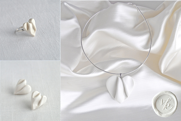 White draped heart jewellery VanillaKiln