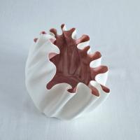 RUFFLED No8 white porcelain freeform bowl soft red glaze Vanillakiln