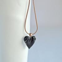 draped black heart necklace, stainless steel, 11th anniversary, 18th anniversary, rose gold snake chain, VanillaKiln, 