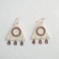 Sun & rain, triangle, rain drops, porcelain earrings, copper jewellery, 7th anniversary gift, rose gold vermeil, 925 sterling
