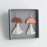 Grey tassel earrings, 7th anniversary gift, 18th anniversary, 22nd anniversary, porcelain earrings, ladies copper earrings, r
