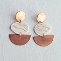 PEBBLE statement earrings, porcelain earrings, copper earrings, copper gift, 7th anniversary gift, rose gold vermeil, 925 ste