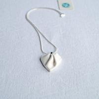White porcelain heart necklace 925 sterling silver snake chain Vanillakiln