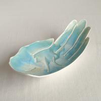 PALM, ceramic hand, ceramic fruit bowl, white porcelain, aqua, Vanillakiln, decorative bowl, UK, large hand, ceramic bowl, porcelain bowl, 