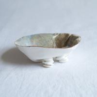 GATHERED No2 porcelain freeform linen bowl, white beige gold, Vanillakiln