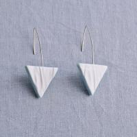 RUCHED triangle earrings, porcelain earrings, ruched satin texture, blue glaze, 925 sterling silver wires, Vanillakiln, conte