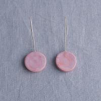 RUCHED circle earrings, porcelain earrings, satin texture, pink glaze, 925 sterling silver, ear wires, Vanillakiln, statement