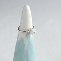Linen, white porcelain, adjustable ring, celadon blue, 925 sterling silver, 12th anniversary, 8th anniversary, wedding annive