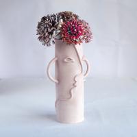 DEL, vase, choose pastel colour, white, mint, orange, pink, grey, porcelain face, ceramics with faces, face vase, vase with f