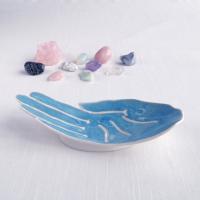 PALM, ceramic hand, ring dish, hand crystal dish, white porcelain, hand, blue lake, candle holder, Vanillakiln, UK, palm line