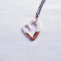 Gold DIPPED porcelain heart necklace, 24 k gold lustre, long contemporary necklace, freeform heart, open heart pendant, gold 