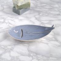 Ceramic FISH soap dish porcelain satin blue grey VanillaKiln