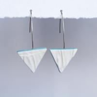 Ruched No15, triangle, porcelain earrings, blue glaze, 925 sterling silver, silver wires, Vanillakiln, statement earrings, Mo