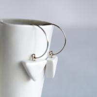 TRIANGLE porcelain earrings, satin white, 925 sterling silver hoops