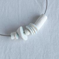 LINEN bead necklace, modern necklace, 8th anniversary, 12th anniversary, white porcelain beads, celadon blue glaze, 925 sterl