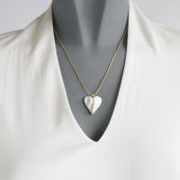 Bride necklace, draped heart, satin white, small white, porcelain heart necklace, vermeil snake chain, gold vermeil, VanillaK