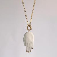 Porcelain hand necklace, sculpted hand, hand pendant, gold lustre, gold paperclip chain, white porcelain, VanillaKiln, hand s