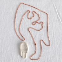 HAND necklace, porcelain, copper bead chain, choose length 