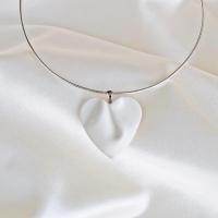 DRAPED heart necklace, medium, white porcelain, choose silver chain