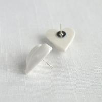 draped hearts, bride earrings, white satin porcelain, white heart earrings, sterling silver pins, VanillaKiln, UK, 18th weddi