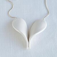 PETAL heart necklace, white porcelain, silver