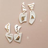 No2, TERRAZZO earrings, mis-matched earrings, porcelain, 24 carat gold, TERRAZZO inspired, mis-matched earrings, gold white p