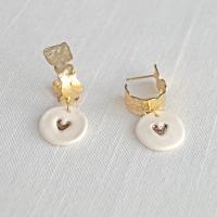LOVE DROP,  porcelain heart earrings, matt gold plated steel, gold heart earrings, hammered gold earrings, white porcelain ea
