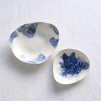 PEBBLE bowl, blue bubbles, white porcelain bowl, white ceramic bubble bowl, blue and white, bathroom bowl, candle bowl, ceramic bowl, bathroom storage, serving bowls, VanillaKiln,