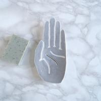 ceramic, HAND soap dish, white porcelain, blue grey, Vanillakiln, UK, porcelain hand, ceramic hand, grey soap dish,