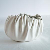 RUFFLED No7, white porcelain bowl, white artisan bowl, artistic bowl, freeform bowl, statement bowl, white fruit bowl, shelf 