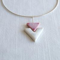 ARROW porcelain omega necklace, pink white porcelain, geometric necklace, geo necklace, triangle necklace, 11th anniversary, rose gold, stainless steel omega necklet, 925 sterling silver, hallmarked silver necklet, 11th anniversary gift, UK, 18th wedding anniversary gift, hand made porcelain gift, gift for her,  