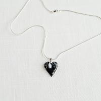Draped porcelain HEART necklace, small black heart necklace, black bride necklace, 925 sterling silver snake chain, 18th porc