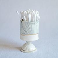RUCHED No9, white porcelain, stemmed tea light holder, stem foot, grey, gold lustre, Vanillakiln, UK, white candle holder, co