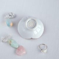 OFFERING hands, ceramic bowl, white porcelain, soft red, gold lustre ware, Vanillakiln, uk, crystal storage, miniature bowl, 