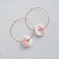 HEART hoops, heart hole earrings, rose gold, beaded hoops, rose gold hoops, hoop earrings, pink, white porcelain, heart hoops