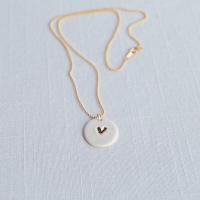 Love drop, love-drop, white porcelain, charm necklace, rondelle necklace, gold filled, bead chain, ball chain, VanillaKiln, 1