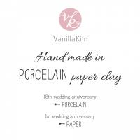 Vanillakiln jewellery is beautifully hand made in porcelain paper clay. 18th wedding anniversary is porcelain. 1st wedding an