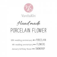 VanillaKiln, hand made porcelain flower, 18th anniversary porcelain, 4th anniversary flowers, January birthday flower snowdro