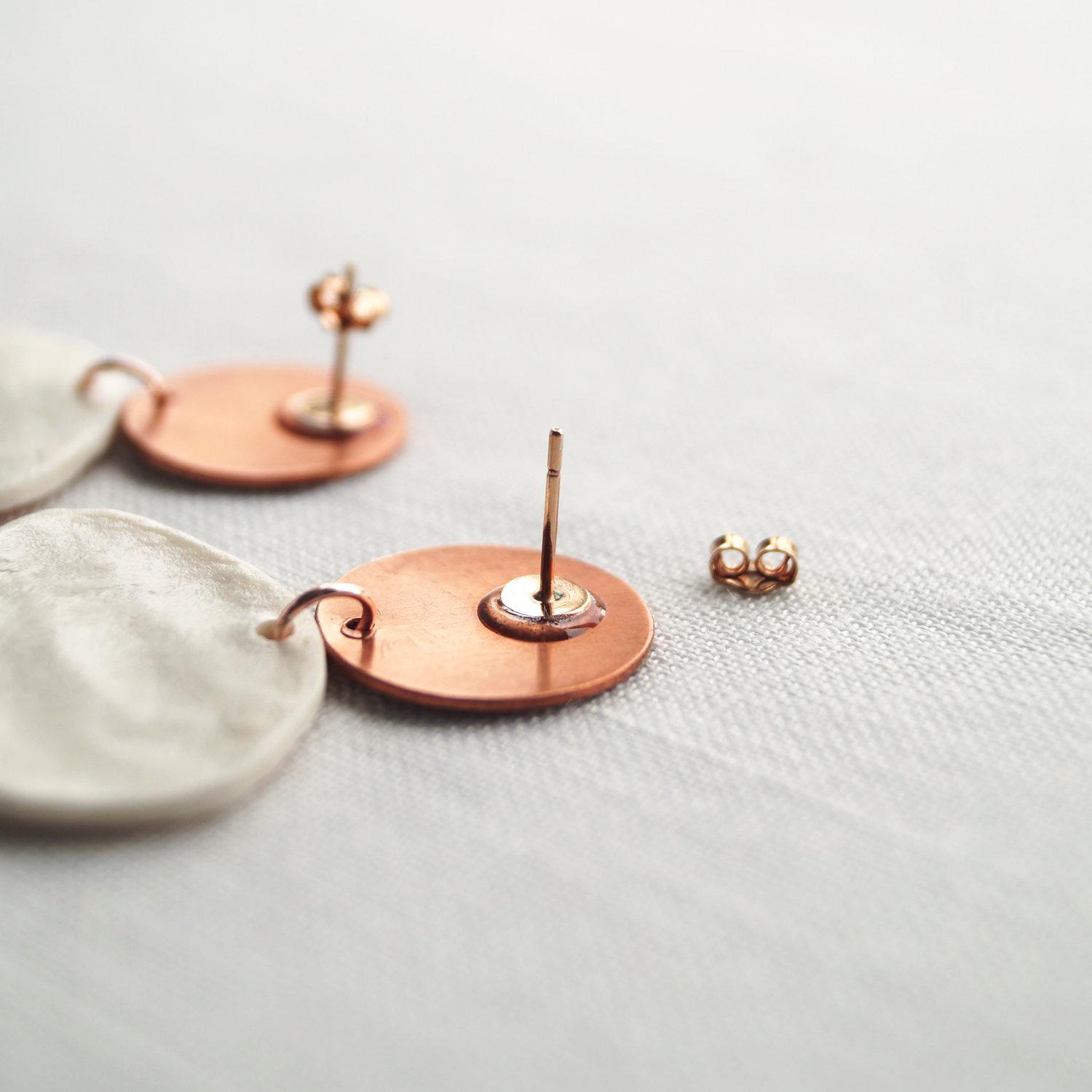 PEBBLE statements earrings porcelain copper rose gold Vanllakiln