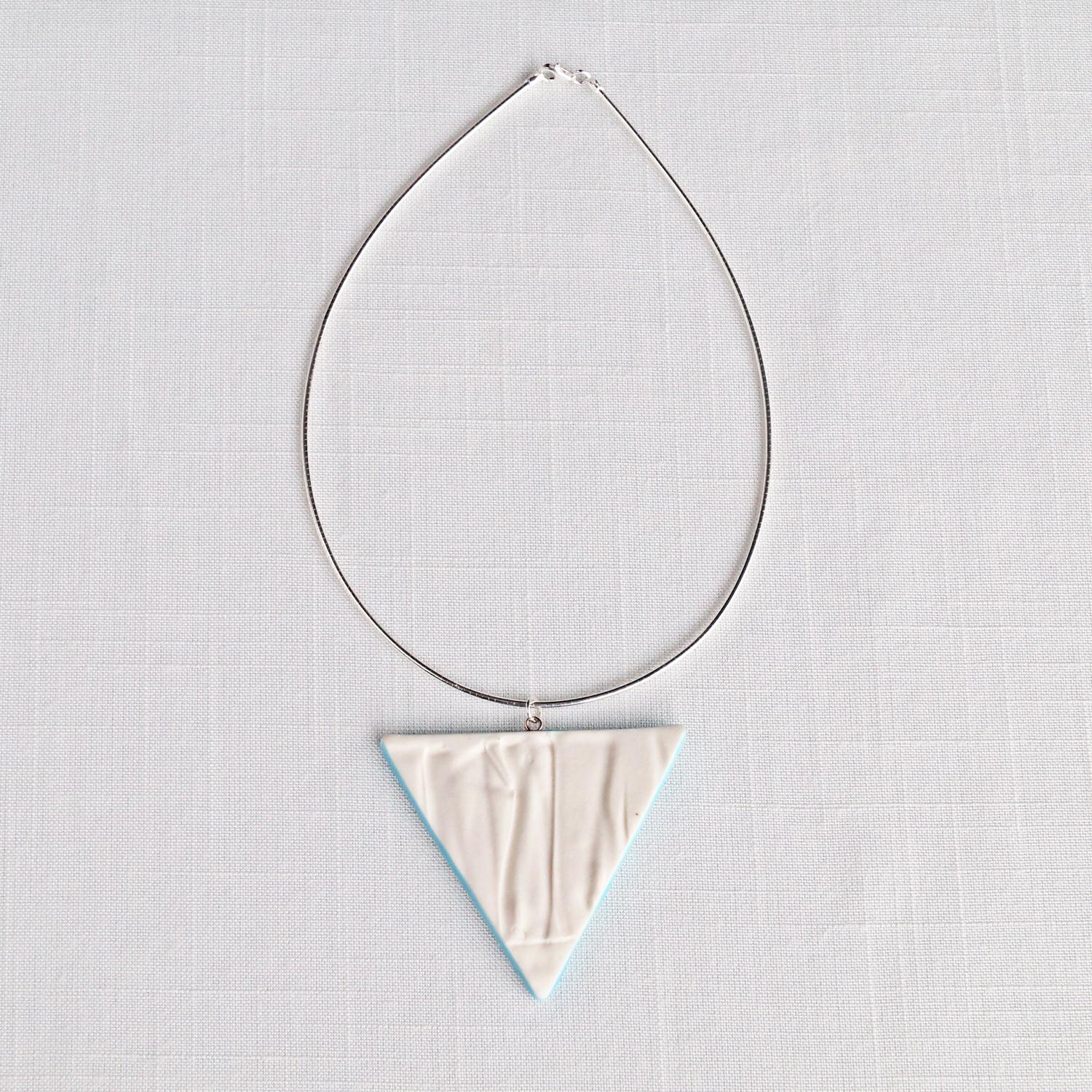 RUCHED triangle necklace, white porcelain, cerulean, choose omega necklet