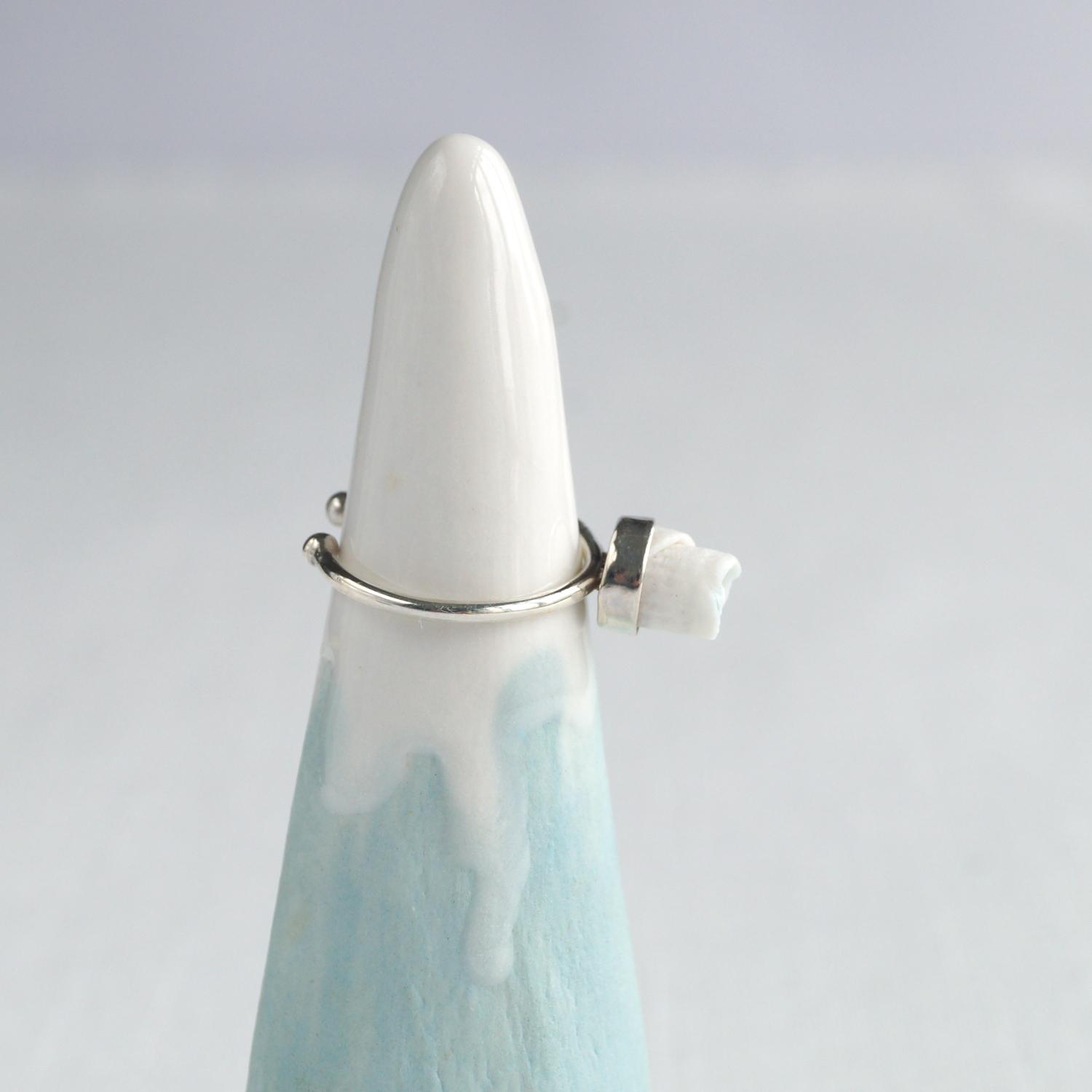 LINEN, white porcelain, adjustable ring, celadon blue, 925 sterling silver, 18th anniversary, wedding anniversary ring, Vanil